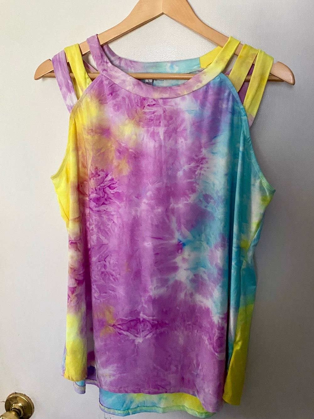 White Birch Tie-Dye Cold-Shoulder Tank Top - Purple, Yellow, Blue